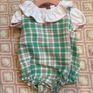The Beaufort Bonnet Green and Pink Plaid Baby Romper